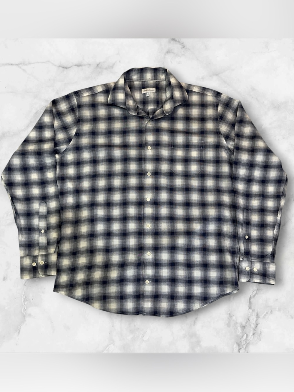 Peter Millar Men's Long Sleeve Plaid Button-Up Black Gray White Size L